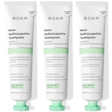 Boka Fluoride Free Toothpaste, Nano Hydroxyapatite Toothpaste, Appropriate for Sensitive Teeth - for Adult, Kids Oral Care - Ela Mint Flavor, 4 Fl Oz 3Pk US Manufactured