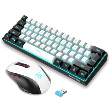 Snpurdiri 2.4G Wireless Gaming Keyboard and Mouse Combo, Include Mini 60% Merchanical Feel RGB Backlit Keyboard, Ergonomic Vertical Feel Small Wireless Mouse(Black and White)