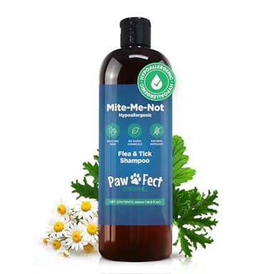 Hypoallergenic Flea and Tick Relief 16.9oz Dog Shampoo for Sensitive Skin Mite Me Not Formula for Itchy and Dry Coats Deep Cleansing and Moisturizing Pet Wash for Dogs and Puppies 500ml