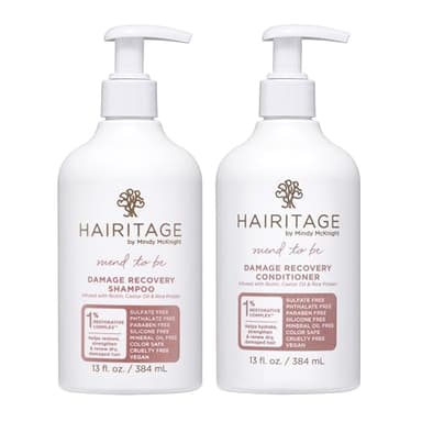Hairitage Biotin Damage Repair Shampoo and Conditioner Set - Thickening + Volumizing - Biotin Castor Oil + Rice Protein - Sulfate Free + Color Safe - Deep Conditioning Treatment Dry Damaged Curly Hair