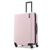 American Tourister Stratum XLT Expandable Hardside Luggage with Spinner Wheels, Pink Blush, Checked-Medium 24-Inch