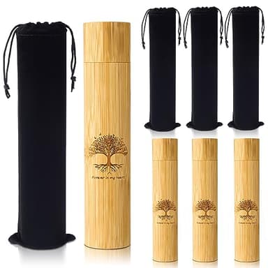 Thyle 1 Set Bamboo Scattering Urns for Ashes 9'' x 2'' Biodegradable Scattering Cremation Tubes for Human Adult Tree Small Tube Keepsake Urn and Black Velvet Bag for Spreading Human Pet Dog Cat Ashes