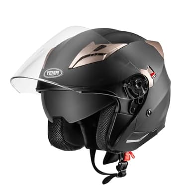 Motorcycle Open Face Helmet DOT Approved - YEMA Helmet YM-627 Motorbike Moped Jet Bobber Pilot Crash Chopper 3/4 Half Helmet with Sun Visor for Adult Men Women - Matte Black,Small