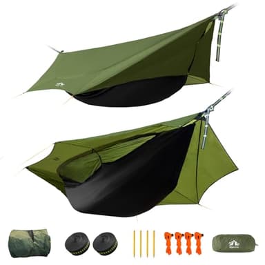 Night Cat Camping Hammock Tent: Lightweight Portable 4 in 1 Hammock with Rain Tarp and Mosquito Net for Hiking Jungle Outdoor Green