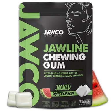 JAWCO Ultra-tough Jawline Chewing Gum | Get a Stronger, Squarer Jawline | Jaw Training Hard Gum | Chisel, Sculpt, Tone your Jaw | 15X Hardness | Facial Fitness Mewing Gum | Jacked Watermelon (1-Pack)