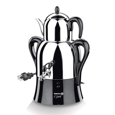 Korkmaz Samovar, Electric Turkish Tea Maker Set, Double Pots Tea Machine, Hanedan Stainless Steel Pot | 1.37 Qt+ 3.69 Qt | 110 V US Plug