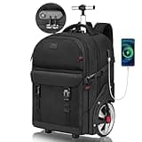 MATEIN Rolling Backpack for Adults with Wheels, 17 Inch Large Wheeled Backpack with USB Charging Port & Combination Lock, Water Resistant Anti Theft Travel Laptop Backpack for Men Work Business, Black