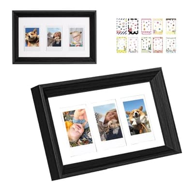 WOGOZAN Mini 3 Inch Film Photo Frame for Fuji Polaroid Instax Mini 12/11/99/EVO Instant Camera, Wooden Frame Holds 2.2x3.4 Inches 3 Photos with Sticker for Wall & Tabletop Display (Only One)(Black)