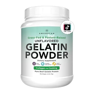AMANDEAN Premium Gelatin Powder XL. Grass-Fed Beef Collagen Protein Supplement. Unflavored. Healthy Skin, Hair, Nails, & Gut. Paleo Friendly Cooking and Baking. 18 Amino Acids. Non-GMO.