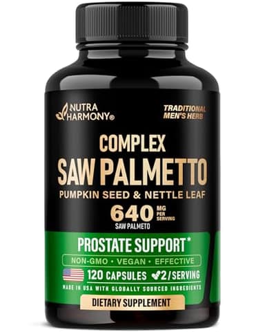 Saw Palmetto for Men 640mg - Pumpkin Seed | Nettle | Zinc & Pygeum - Prostate Health & Urinary Supplement - DHT Blocking & Hair Support - 45% Fatty Acids, Clinical Strength - Made in USA, 120 Capsules
