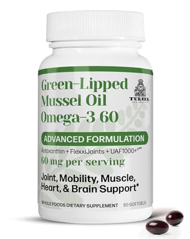 TURNER Omega-3 New Zealand Green Lipped Mussel Oil, 53x Higher Potency with UAF1000+ Super Antioxidant for Superior Joint Comfort & Mobility, No Fishy Aftertaste, 1 Bottle, 60 Softgels