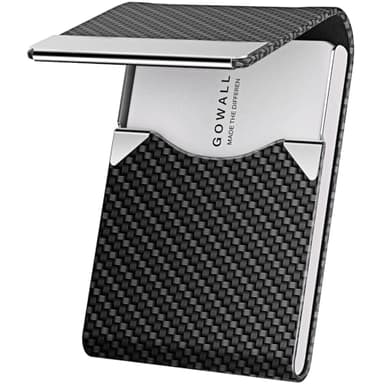 GOWALL Black Carbon Business Card Holder with Magnetic Closure, Slim Metal PU Business Card Case for Men Women, 3.7 x 2.3 inches RFID Blocking Credit Cards Holder for Pocket or Bag Storage