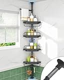 ALLZONE Rustproof Shower Caddy Corner for Bathroom,Bathtub Storage Organizer for Shampoo Accessories,4-Tier Adjustable Shelves with Tension Pole, 39 to 113 Inch, Black
