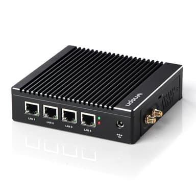 VNOPN Fanless Firewall Appliance Intel N3700/N3710 4C/4T, Firewall Mini PC 4 x Intel i225/i226 LAN Ports DDR3 SSD, Network Gateway Soft Router, Support P-F-Sense AES NI HD/VGA/Wi-Fi (4G 64G)