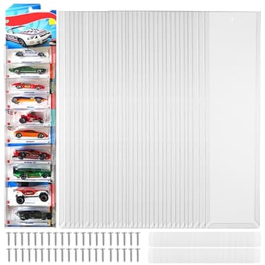 36Pcs Clear Display Case for Packaged Model Cars,Model Car Display Cases Wall Mount-Holds up to 120 Cars,Toy Car Storage Organizer Compatible with Hot Wheels,Clear Model Car Display Case(16.7 x 4.4)