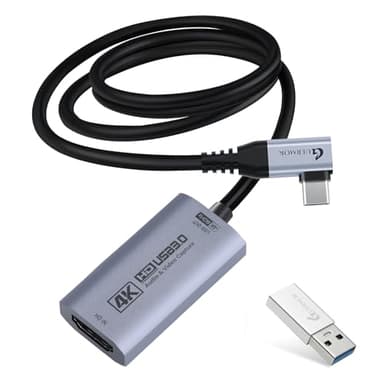 Guermok 4K@60FPS Video Capture Card, 90° USBC, 3.3ft, 2K@144PS USB 3.0 HDMI to USB C/A Capture Card for Streaming, Works with iPad, MacOS, PC, Quest3, OBS, PS5/4, Switch2/1, Xbox, Camera