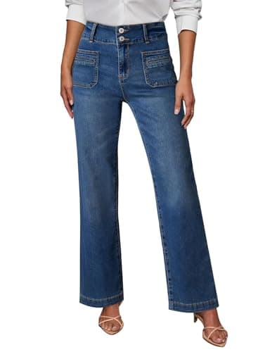 Sidefeel Women's Jeans Wide Leg High Waisted Straight Leg Fall Outfit Stretchy Denim Pants Blue Size 10