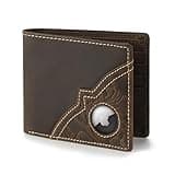 Wrangler Men’s Bifold Slim RFID Blocking Wallet, Genuine Leather, Casual Everyday 11-22 Card Capacity with AirTag Holder Window (Brown)