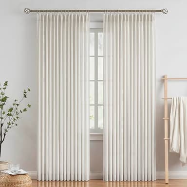 Vision Home Natural Pinch Pleated Semi Sheer Curtains Textured Linen Blended Light Filtering Window Curtains 90 inch for Living Room Bedroom Pinch Pleat Drapes with Hooks 2 Panels 42" Wx90 L