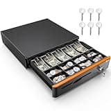 Tera 16 inch Auto Open Cash Drawer with Micro Switch Heavy Duty Insert Tray 5 Bill 8 Coin for POS System Removable Cash Tray Media Slot 24V RJ12 Key-Lock (Round Corner) for Small Business Retail 405R