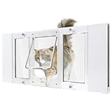 Aluminum Pet Door for Windows, Width Adjustable to Fit Window Width 27"-32", 10-Minute Cat Door Insert Window Installation, Cats Door for Window with Magnetic Suction Design and Weatherproof
