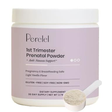 Perelel Prenatal Vitamins Powder for 1st Trimester, with Vitamin B6 & Methylfolate, Anti Nausea Support, Dairy Free, Sugar Free Clean Drink Mix for Early Stage Support, Light Vanilla, 30 Day Supply