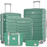Romswi 5PCS Luggage Sets,Lightweight PC+ABS Hardshell Luggage with Spinner Wheels TSA Lock, Durable Suitcase Sets with Duffel Bag Travel Bag Sage Green (20/24/28inch)