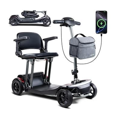 SCOOTNGO Mobility Scooter for Seniors & Adults 4 Wheels Foldable Scooters Airline Approved, 44Lbs All-Terrain Folding Electric Scooter,with Removable Battery, USB Port, Portable for Travel (Standard)