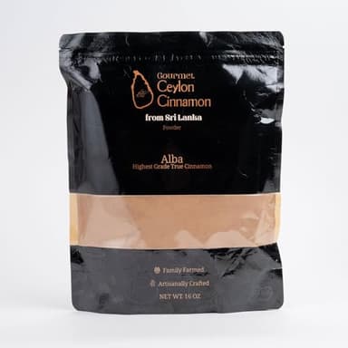 Gourmet Ceylon Cinnamon Premium Alba Grade Ceylon Cinnamon Powder from Sri Lanka – 16 oz. True Ground Cinnamon – Artisanal, Family-Farmed & Ultra-Low Coumarin – Non-GMO & 100% Pure