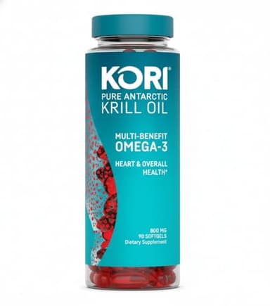 Kori Krill Antarctic Krill Oil Omega 3 Supplement, EPA & DHA, Superior Absorption vs Fish-Oil, 800 mg, 90 softgels