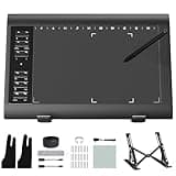 Drawing Tablet ienRon 10x6 Inch Sceen, Battery-Free 8192 Levels Pen, 12 Hot Keys, Large Area for Digital Graphic Pad, & Design, Compatible with Windows/Mac/Android, Good Gift - Black, Board