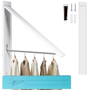 Ithywat Retractable Clothes Drying Rack，Space Saver Wall Mounted Folding Hanger for Laundry Room, Closet Storage Organization, Easy Installation Aluminum Dryer White