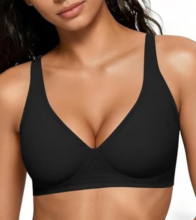 2026 Women Jelly Seamless Wireless Push Up Bras Deep V No Underwire Supportive Everyday Bra Full Coverage Plunge Bralettes Dark Black