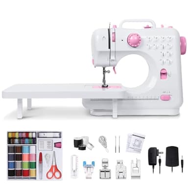 Tidjani Sewing Machine for Beginners, Mini Sewing Machine with Extension Table, 6 Replaceable Presser Feet, Portable Sewing Kit, Equip 12 Stitches, Suitable for Kids, Adults Beginners(Pink)