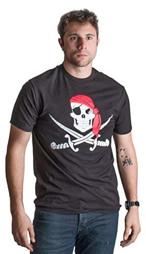 Jolly Roger Pirate Flag - Skull & Crossbones Caribbean Cruise Costume Unisex T-Shirt-(Adult,L)