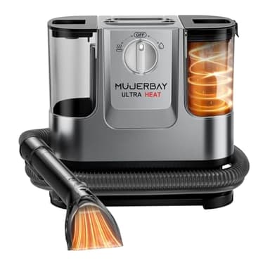 Upholstery Carpet Cleaner, MUJERBAY UltraHeat 12Kpa Portable Spot and Stain, Easy Move with Universal Wheels & Handle, 1.18-inch Deep Cleaning Machine for Couch, Stairs, Car and Pet Messes.