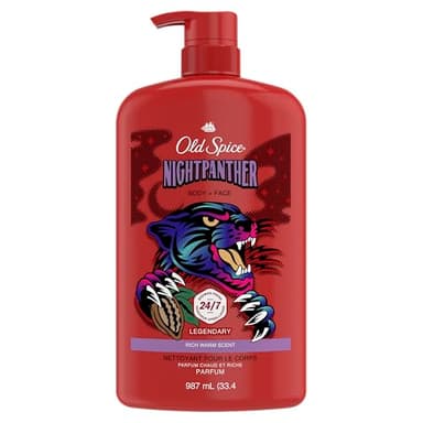 Old Spice Cleansing Body Wash for Men, 3X Defense, 24/7 Shower Fresh with Lasting Scent, 2-in-1 Body & Face Wash, NightPanther with Rich Warm Scent, 33.4 oz