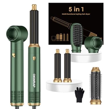 5 in ONE Hair Dryer Brush, Blow Dryer Curling Wand Hair Styling Tools Set, Ionic Hot Air Brush Round Brush Blow Dryer, Left&Right Styler 100-120V