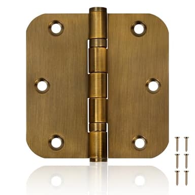 6 Pack 3.5 Inch Heavy Duty Stainless Steel Ball Bearing Door Hinges - Non-Removable Pin with 5/8" Rounded Corners for Interior & Exterior Doors (Brass)
