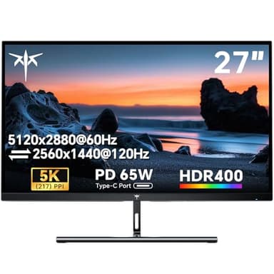 KTC 27 Inch 5K Monitor, 5120 x 2880 5K2K Monitor with 65W Type-C Port, Dual Mode Computer Monitors Compatible with Mac mini, IPS Panel, HDR 400, 217 PPI, 135% sRGB, HDMI DisplayPort, Tilt, H27P3