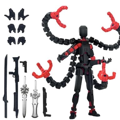 Already Assembled T13 Action Figure Accessories,T13 Multi-Jointed Movable,for Collectors Desktop Decorations t-13 Movability 3D Printed Toys (Black Red, 7.2inch)