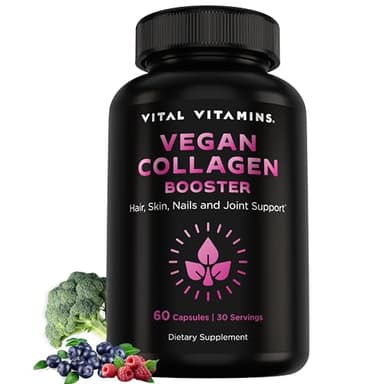 Vital Vitamins Vegan Collagen Booster - with Silica and Hyaluronic Acid - Plant-Based Collagen Supplements - Supports Hair, Skin, Nails & Joints - 60 Capsules