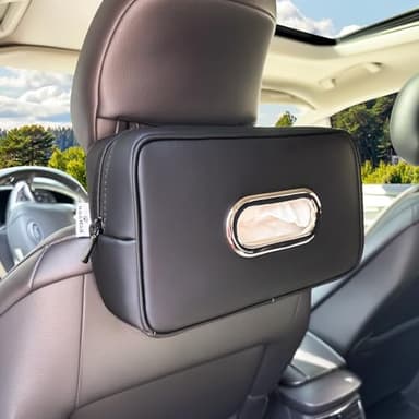Noaman Upgraded Large Car Tissue Holder Premium PU Leather Tissues Box Cover Backseat Rectangular Napkin Holder for Car Fits for 120 Standard Kleenex Tissues Box for Car Organization Accessories Black