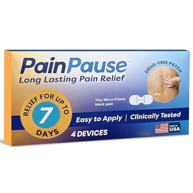 PainPause Long Lasting Pain Relief - Back, Hip, Knee, Neck, Plantar Fasciitis, and Others - Relief for Up to 7 Days, Clinically Tested, 4 Devices in 2 Pouches