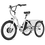 ANCHEER Electric Tricycle for Adults, 350W(Peak 550W), 48V/499Wh Ebike, 24" Folding 3 Wheel Electric Trike, 15.5MPH & 55Miles Electric Bike, Rear Differential，LCD Display, Rear Basket (White Trike)