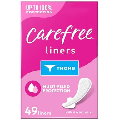 Carefree Thong Panty Liners, Unwrapped, Unscented, 49ct