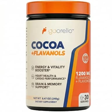 goorello High Flavanol Cocoa Powder Supplement, 1200mg Cocoa Flavanols & Flavonoids, 30 Servings for Support Heart Health, Blood Flow & Nitric Oxide, Dark Cocoa Flavor