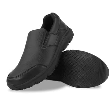 Jacata Non Slip Black Work Shoes for Women Food Service Womens Water Slip Resistant Leather Slip on Chef Walking Shoes for Restaurant Kitchen Sneakers (Black Size 8)