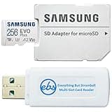 Samsung Memory Card EVO Plus w/SD Adapter 256GB Micro SDXC for Samsung Phone Models Galaxy A15 5G, A25 5G, A35 5G, A55 5G (MB-MC256SA) Bundle with 1 Everything But Stromboli MicroSD Card Reader