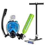 GOYOJO Mini Scuba Tank & Snorkel Mask Set with Pump, 0.5L Portable Diving Oxygen Cylinder with 5-10 Mins of Underwater Breathing, Full-face Diving Mask, for Pool Training Snorkelers